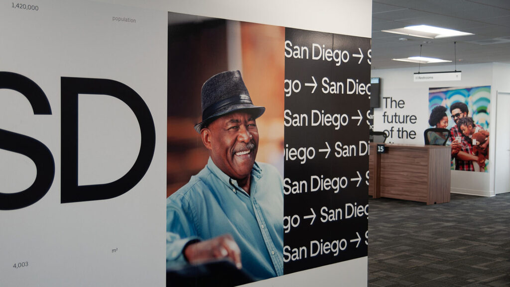 Interior branding for Uber's corporate spaces, handled by Identiti.