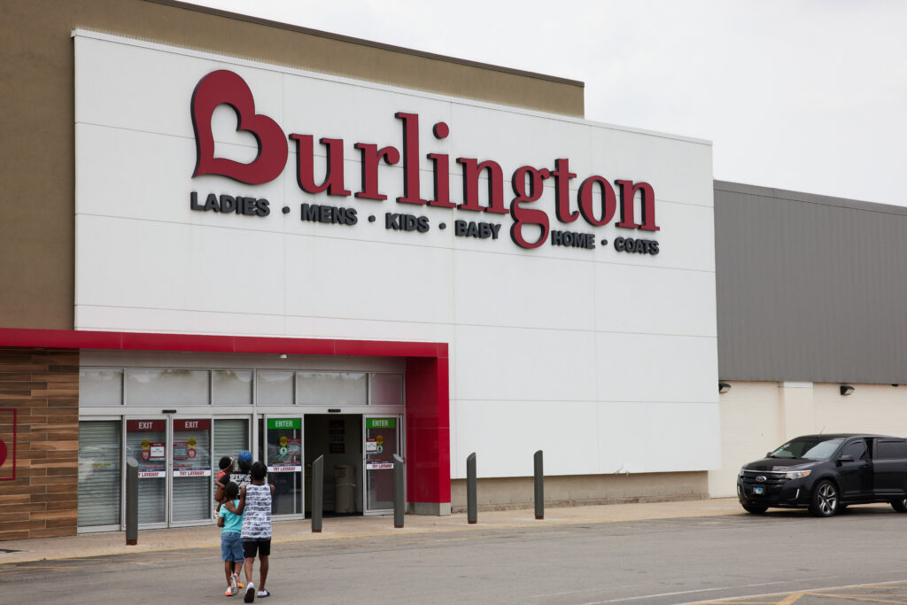 Exterior view of a Burlington location featuring exterior signage by Identiti.