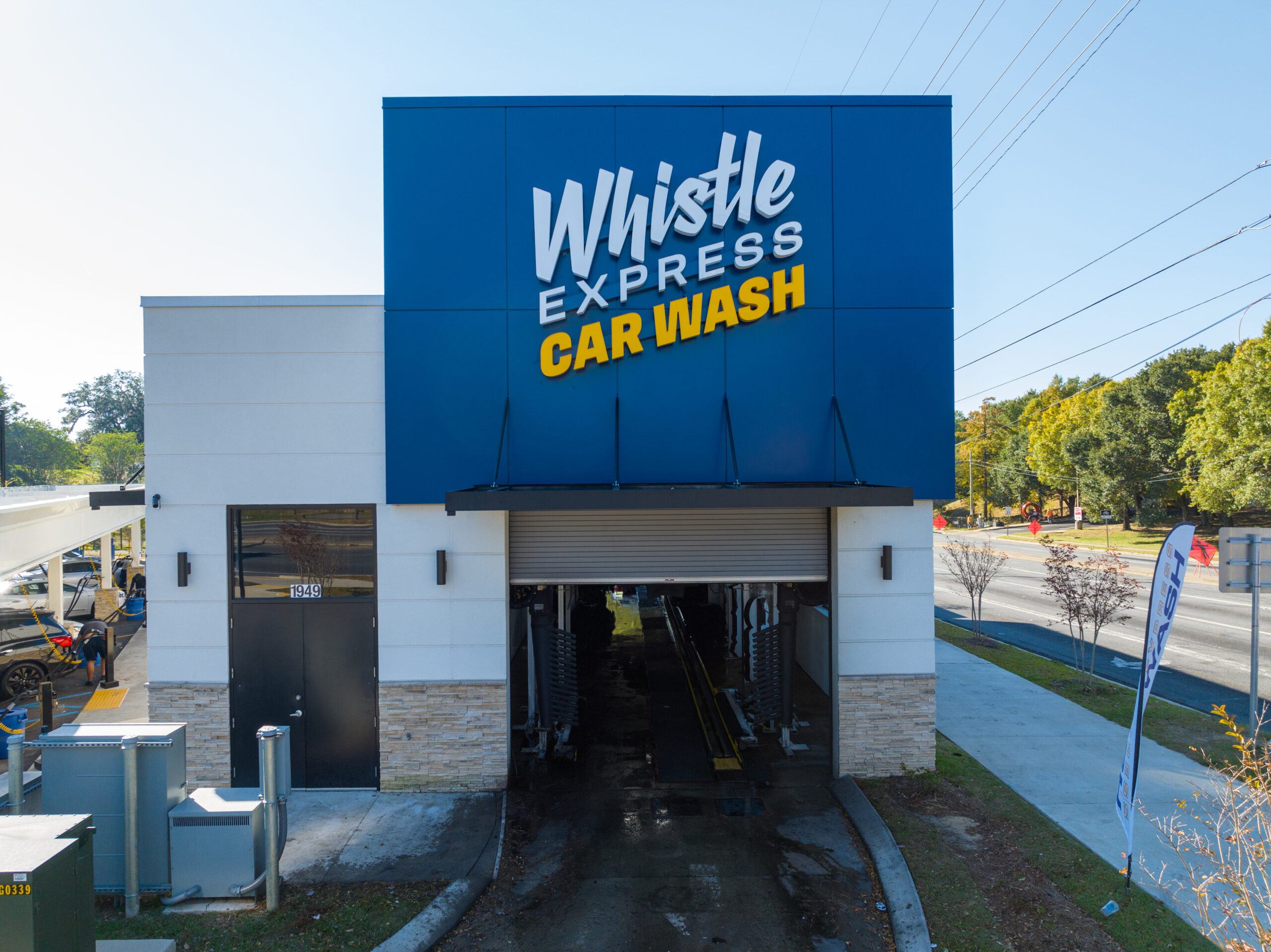 Exterior view of a Whistle Express Car Wash location.