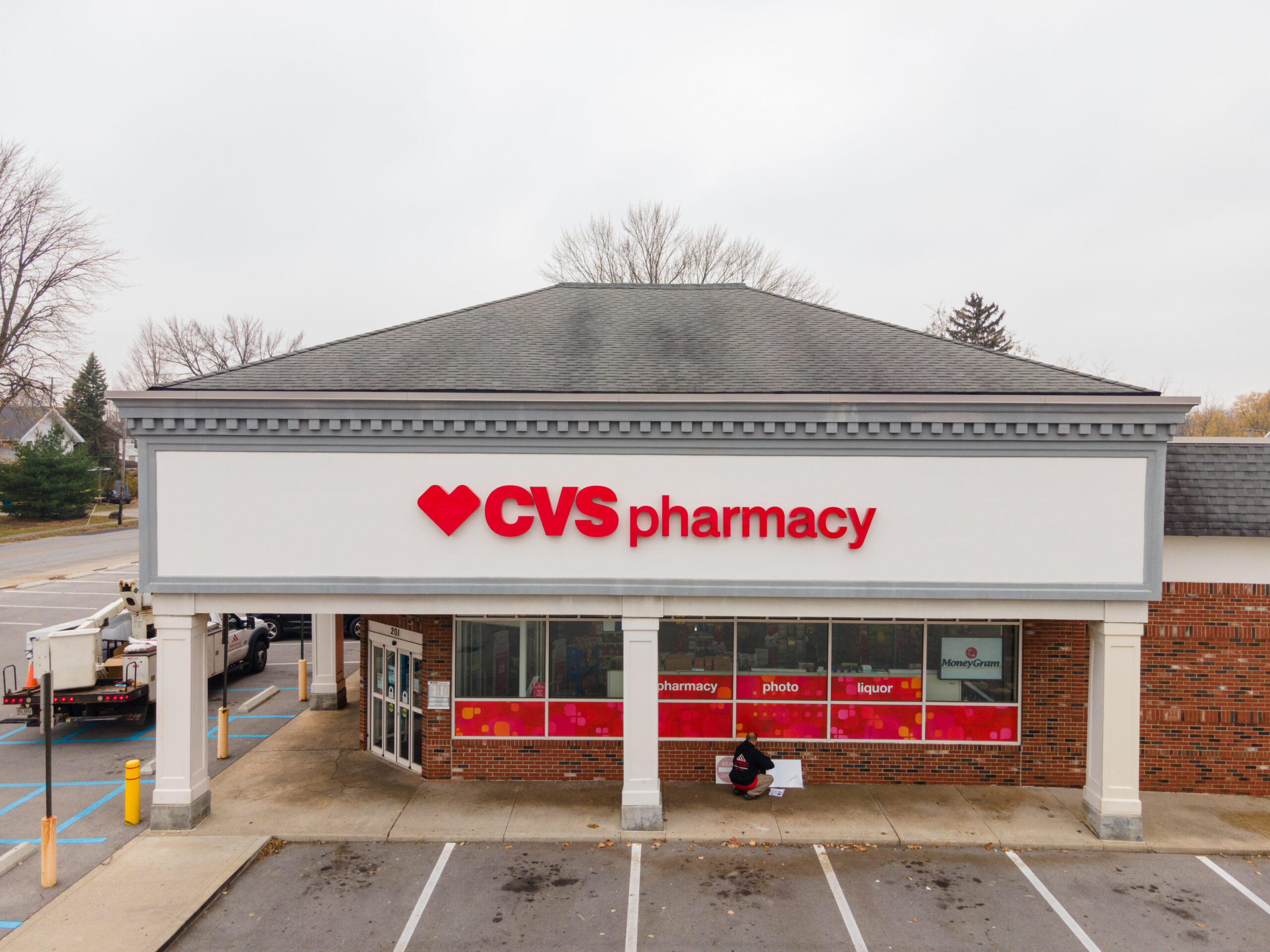 An exterior view of a CVS Pharmacy.
