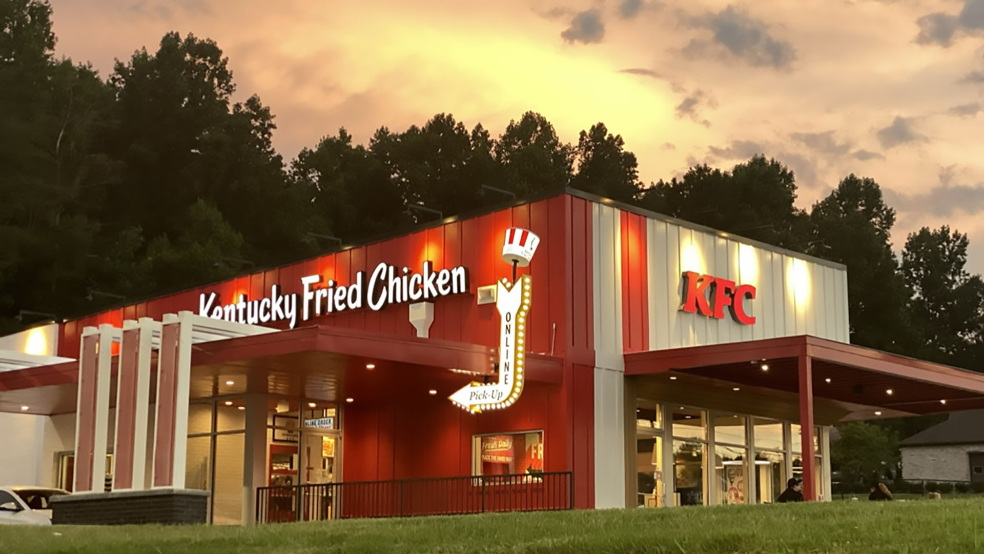 A rebranded KFC restaurant location featuring new exterior signage by Identiti.