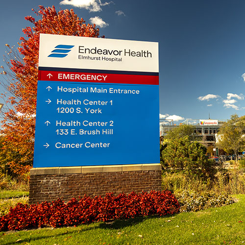 A large wayfinding monument sign for Endeavor Health, by Identiti.