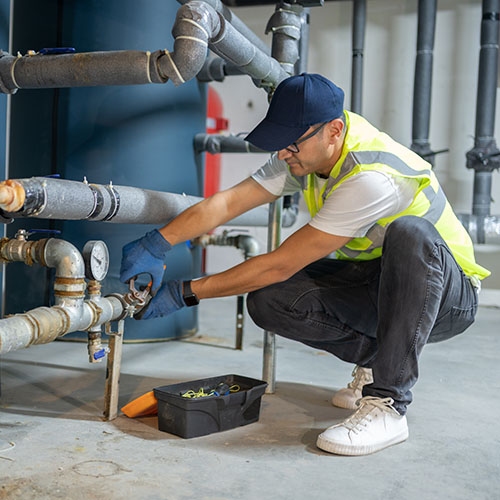 An Identiti service provider working on large plumbing for a client's HVAC system.