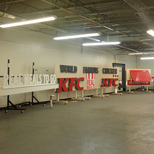 An Identiti showroom packed with new sign types developed for a nationwide KFC refresh.