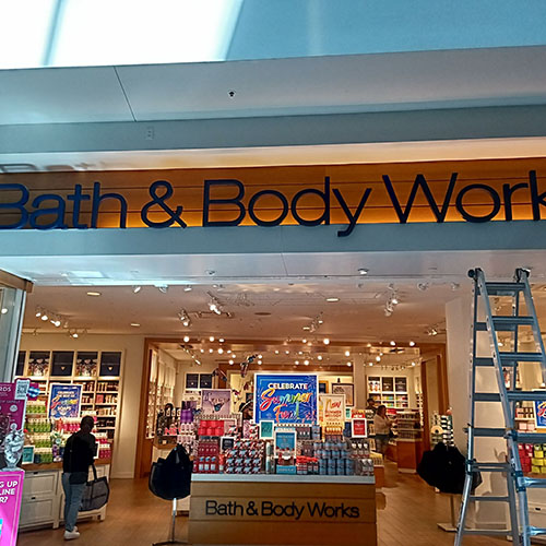 A newly installed Bath & Body Works sign by Identiti.