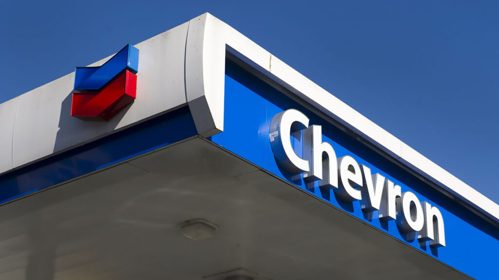 Chevron gas station signage by Identiti.
